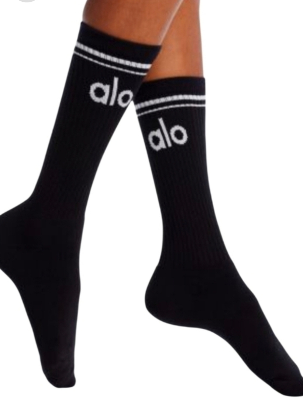 #9 Black Crew Socks with White Logo Stripes One Pair